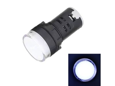 LED PANEL LAMP INDICATOR, 12VDC, 12VAC, 24VDC, 24VAC, 1 inch Diameter, Lens, Fits 7/8 inch Hole Size, White