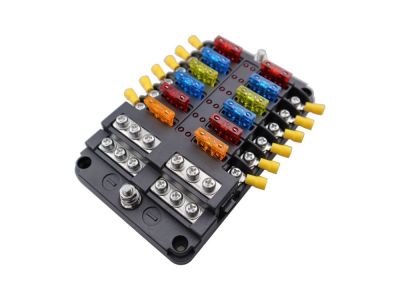1 in 12 Out Fuse Block Box with a Common Ground. Screw Terminals, ATO Holder with LED Warning Indicator for Auto Car Truck Boat