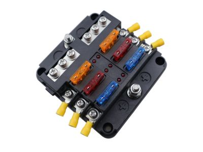 1 in 6 Out Fuse Block Box with a Common Ground. Screw Terminals, ATO Holder with LED Warning Indicator for Auto Car Truck Boat