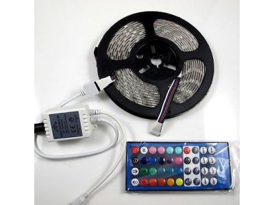 RGBW Strip, with Controler and Remote, Working Voltage 12VDC, 1.6A, 300 leds/ 16.4 ft long 5M x 10mm Wide, Waterproof, Flexible, Adhesive backed