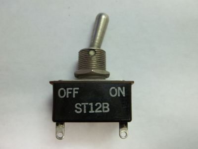 Toggle Switch 125V, On-(Off), Momentary(), SPST Solder Terminals, Bat Handle ST12B