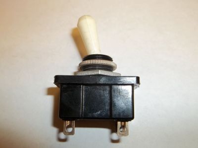 Surplus Toggle Switch 3A 125V, On-On, SPDT Solder Terminals, White Bat Handle