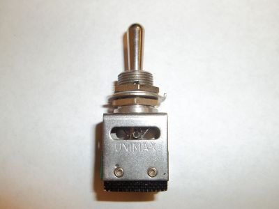 Toggle Switch 6A 125V, On-On-On, DPDT, Solder Terminals, Bat Handle, Two Micro Switches, Unimax 2SB4-28 2SB4-2 H79450-52