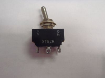 Bat Handle Toggle Switch, 20A 125V, On - (On), Momentary(), DPDT, Solder Lug Terminal Connection, ST52R ST-52-R
