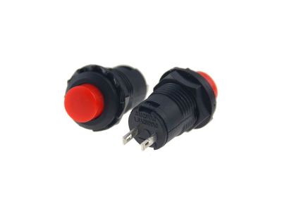 PUSH BUTTON SWITCH, 3A 125VAC, Push on Push off, Red, SPST, SOLDER TERMINALS