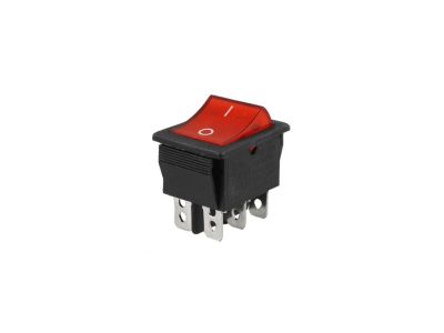 ROCKER SWITCH, 20A 120VAC , RED LIGHTED ON - OFF or ON - ON DPDT, 1/4 inch QUICK SLIDE TERMINALS, SNAP-IN 22MM X 29MM, KCD4-202, KCD4, CQC