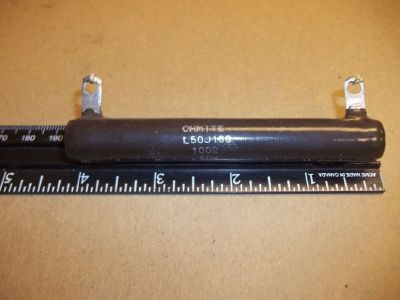 SURPLUS 100 Ohm 50 Watt Power Resistor, 4 inch X 5/8 inch OHMITE L50J100