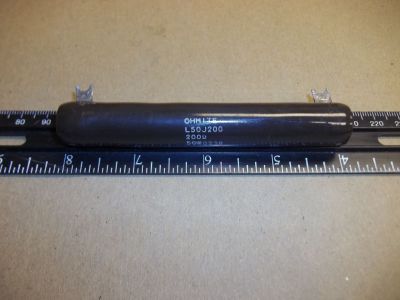 SURPLUS 200 Ohm 50 Watt Power Resistor, 4 inch X 5/8 inch OHMITE L50J200