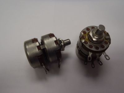 Allen Bradly Dual Gang Potentiometer, Audio Taper, 1/4 inch X 1/4 inch Shaft, VR100, VR-100 TYPE J