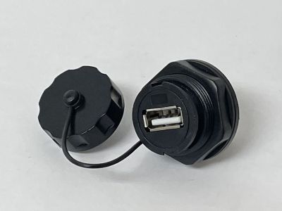 USB Bulkhead Feed Through Adaptor with Waterproof Cap, USB A Female Coupler