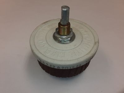 OHMITE Rheostat JR2F2 .2 Ohm 50 watt 15.8 Amp. 300V Model J. Mount: panel, bushing. Dimensions: 2.325 inch D x 1.125 inch behind panel. Bushing: 3/8 inch D x 0.535 inch long. Shaft: 1/4 inch D x 0.50 inch long. Contacts: solder terminals. J-0.2-F2
