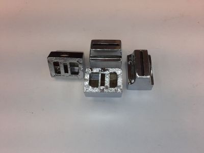 SLIDE POT SLIDER KNOB Push on, Plastic, Chrome, 11mm Wide, 8mm tall, 8mm thick at Base, 4mm at Top, Slot 4mm X 1mm Bin 49