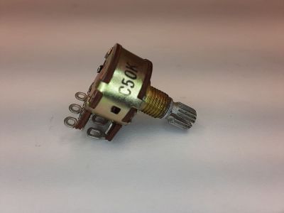 Dual Gang Potentiometer, Audio Taper 1/4 inch Split Fluted Shaft 1/4 inch Long ALPS C50K