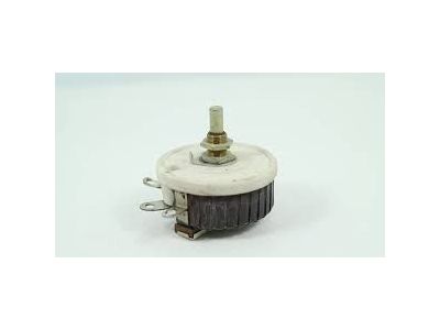 OHMITE Rheostat 0.5 Ohm 50W 10 Amp. Model J. Dimensions: 2.325 inch D x 1.125 inch behind panel. Bushing: 3/8 inch x 0.535 inch long. Shaft: 1/4 inch x 1/2 inch long. Solder terminals. RJS5R0