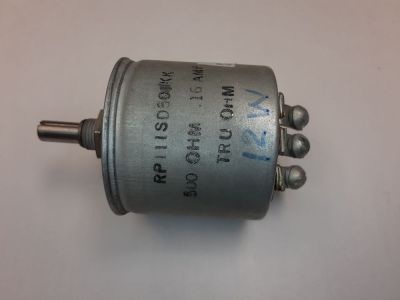 TRUE OHM 500 OHM 12W .16A RHEOSTAT 1/4 inch X 1/2 inch SHAFT SCREW TERMINAL CONNECTIONS