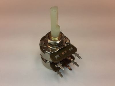 Dual Gang Potentiometer, PC Terminals, Linear Taper, 3/4 inch X 1/4 inch Plastic Half Shaft CTS 37-26659-12 1378204