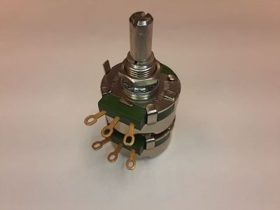 Dual Gang Potentiometer, Linear, Clarostat 140-6513, S1525-1236P12, 1/4 inch X 1/2 inch Shaft