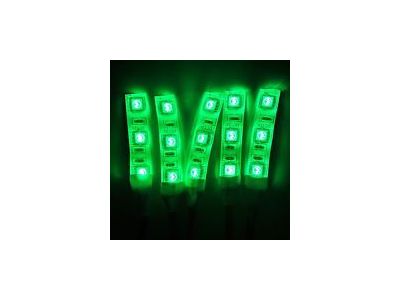 GREEN LED Strip, Working Voltage 12VDC, 60mA, 3 leds/ 2 Inches / 55 mm Long x 8mm Wide, Waterproof, Flexible, Adhesive backed