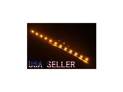 AMBER LED Strip, Working Voltage 12VDC, 250mA, 12 leds/ 12 Inches / 300 mm Long x 8mm Wide, Flexible, Waterproof, Adhesive backed