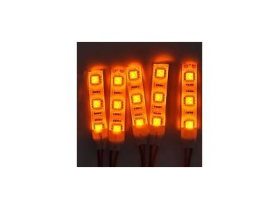 AMBER LED Strip, Working Voltage 12VDC, 60mA, 3 leds/ 2 Inches / 55 mm Long x 8mm Wide, Waterproof, Flexible, Adhesive backed