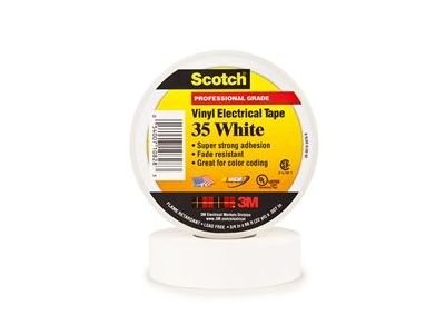 3M Scotch Vinyl Electrical Color Coding Tape 35 WHITE, 3/4 in x 66 ft , 35-3/4X66FT-WH