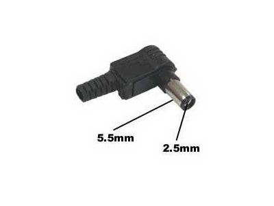 DC PLUG 2.5x5.5mm Right Angle. Mates with 215B, 325B, 2512B, 248B Jacks