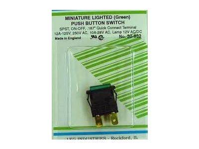 Philmore 30-832 Lighted Switch SPST 12A 125V 12V Lamp ON-OFF Green ARCOLECTRIC SP 13A DP 12A