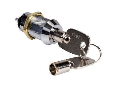 Key Switch, Momentary Off - (ON), 4A 115VAC, 3/4 inch Mounting Hole, Solder Cup Connection, W18