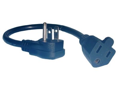 Right Angle Mini Extension AC Power Cord 12 inch SJT16/3