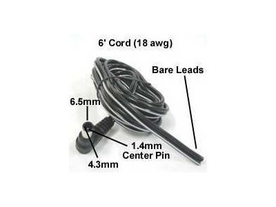 DC Pigtail, 6ft, 18ga, Right Angle Plug 4.35mm x6.5mm with 1.4mm Center pin DC POWER PLUG. EIAJV EIAJ5 Class, Mates with 266B, 365B, 214B Jacks.