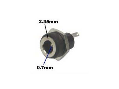 DC COAXIAL POWER JACK .7mm x 2.35mm. .325 Inch Mounting Hole. EIAJI EAIJ1 Class, Mates with 235B, 2359B Plugs