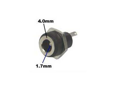 DC COAXIAL POWER JACK 1.7mm x 4.0mm. Mounting Hole Size .325 Inch. EIAJII EIAJ2 Class, Mates with 240B, 2409B Plugs