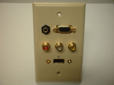 VGA, 3.5mm Stereo, A/V, USB Wall Plate Ivory