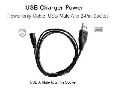 3 ft USB Power Cord, USB A Male to 2 Pin Socket