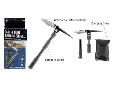 16 inch / 3-IN-1 Mini Folding Shovel, Pick & Saw W/Carrying Case, Mining, Miners