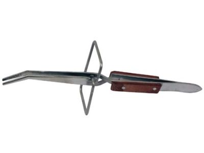 6-3/4 inch Cross Action Bent Tip Fiber GripTweezers with Stand