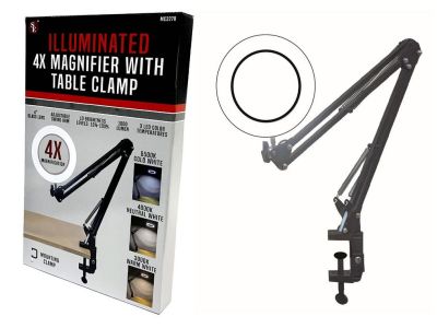 Intertek 4 inch Lens LED Swing Arm Table Lamp 4X Work Bench Desk Magnifier, 39 inch Length, Dimmable, 3 White Color Modes