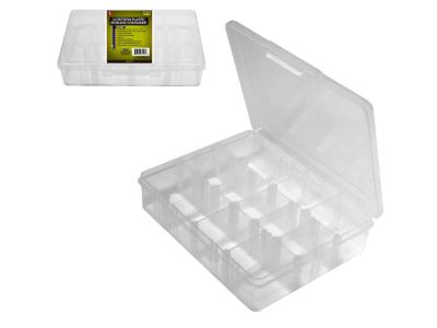 15 IN 1, 14 Section Plastic Storage Container : Dim: 7-11/16 inch x 6-1/8 inch x 1-7/8 inch
