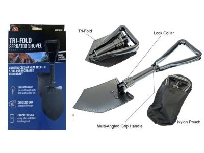 23 inch Premium Quality Black Tri-Fold Serrated Shovel W/Carrying Case, Mining, Miners