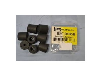 RECESSED BUMPER, (A) HEIGHT 5/8, (B) DIAMETER 5/8, (C) SCREW HEAD DEPTH 7/16 (D) SCREW SHAFT DEPTH 3/16, (E) SCREW BASE OPENING 5/16, (F) SCREW SHAFT WITDTH .147, PACK OF 8