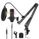 Broadcast Microphone Studio Broadcast Professional Singing Microphone Kit with Scissor Swing Arm, Microphone Mount, Wind Screens, Cabke & USB to Audio Adapter