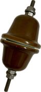 Round Ceramic Porcelain Insulator Standoff, 2.5 Inch Wide x 6.5 Inches Tall Over All, 1/4 inch Studs, Bell Type