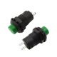 PUSH BUTTON SWITCH, 3A 125VAC, Push on Push off, Green, SPST, SOLDER TERMINALS