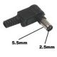 DC PLUG 2.5x5.5mm Right Angle. Mates with 215B, 325B, 2512B, 248B Jacks