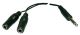Y ADAPTOR 1/4 inch STEREO MALE TO TWO 1/4 inch STEREO FEMALE